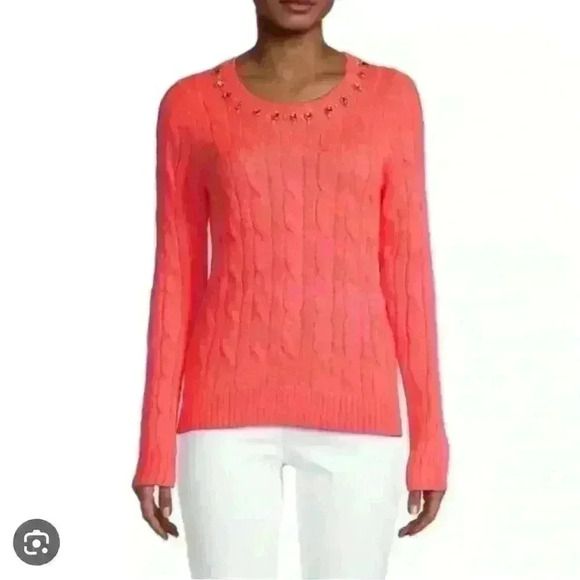 NWT Large Dario sweater in Yummy Melon w/rhinestone accents Item# 7T - Picture 4 of 10